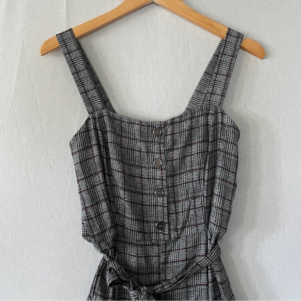 Candie's Size Small Gray Jumpsuit Plaid Wide Pants - Picture 3 of 9